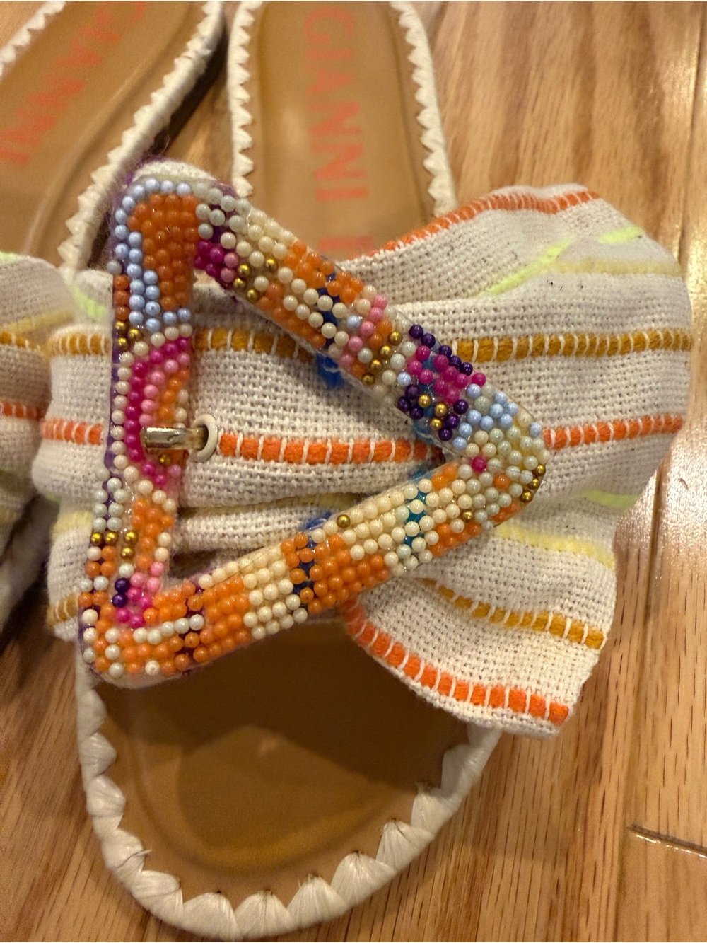 Gianni Bini Jaxson sandals Multi colored Orange Beaded Buckle Slide Sandals - Picture 6 of 9